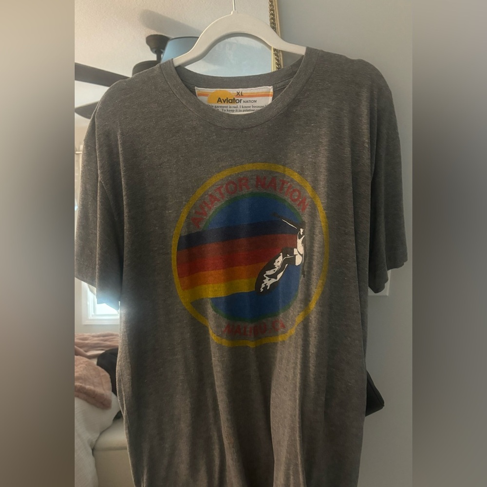 AVIATOR NATION MALIBU CREW TEE SHIRT - HEATHER GREY